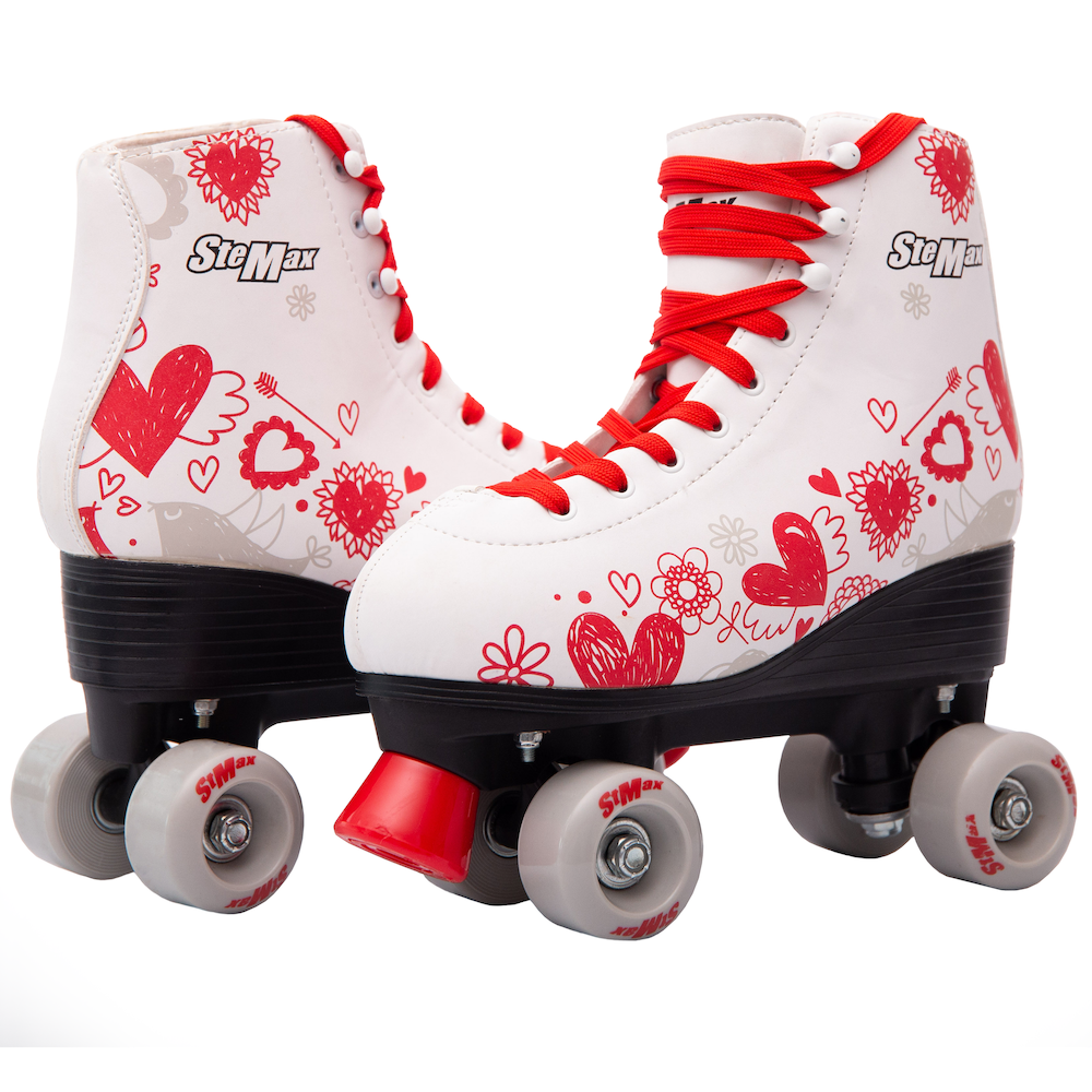 Roller Skates for Women Girls Size 7 Red Heart for Adults Teenagers and Kids Quad Derby Light Adjustable Lace System Outdoor rollerskates Girl 4-Wheels Blades Indoor Classic Teenager ABEC-7 37