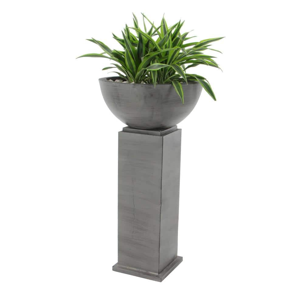 Litton Lane 38in. Extra Large Gray Metal Indoor Outdoor Planter (2- Pack) 65379