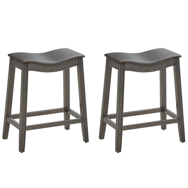 Set of 2 Saddle Bar Stools with Rubber Wood Legs - 19.5