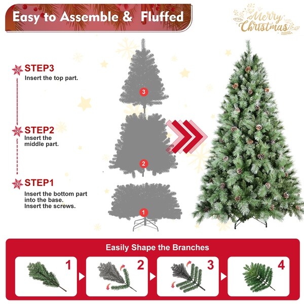 7.5FT Scotch Pine Christmas Tree，Premium Frosted PreDecorated Artificial Holiday Decor