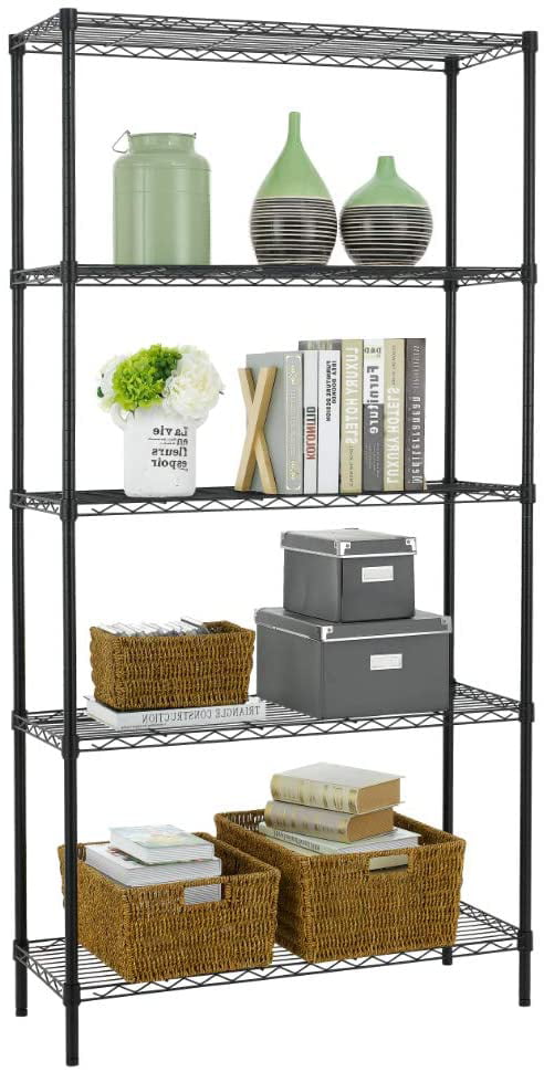 5 Shelf Wire Shelving Unit Garage NSF Metal Shelf Organizer Large Storage Shelves Heavy Duty Height Adjustable Utility Commercial Grade Steel Layer Shelf Rack 1250 LBS Capacity -14x36x72,Black