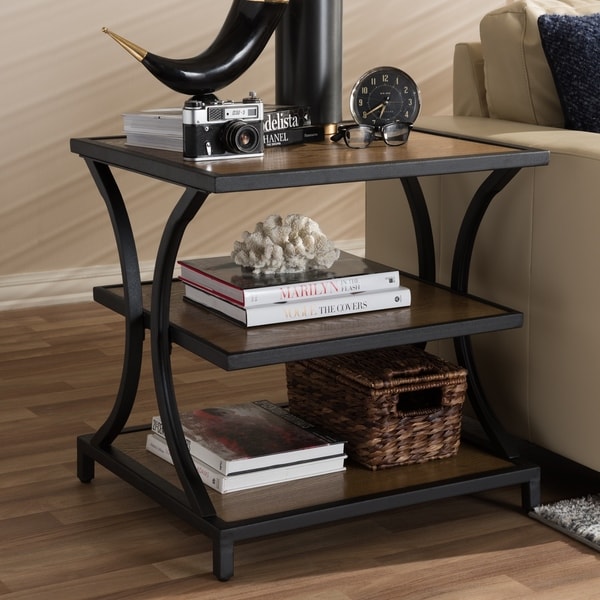 Rustic Brown and Black End Table by Baxton Studio