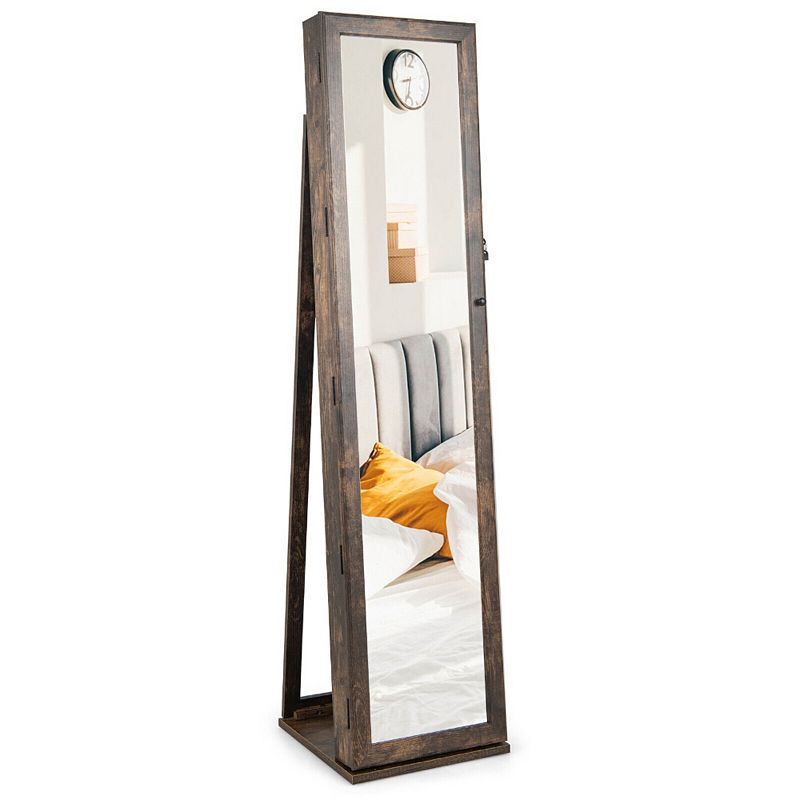 Standing Lockable Jewelry Storage Organizer with Full-Length Mirror