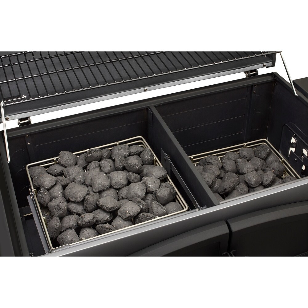 Dyna Glo Stainless Steel/Black X Large Premium Dual Chamber Charcoal Grill with Shelf