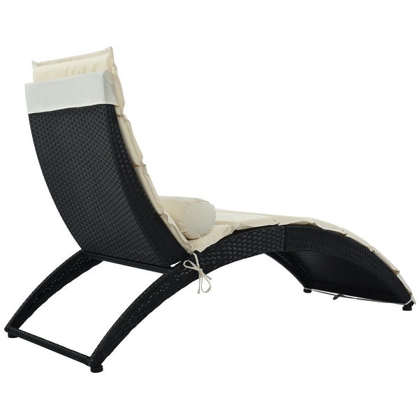 2-Pice Outdoor Patio Wicker Foldable Chaise Lounge with Cushion Pillow