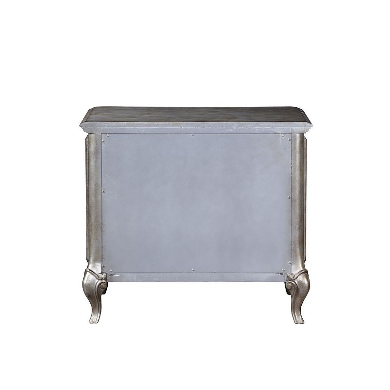 Nightstand with Mirror Front and Molded Trim， Antique Silver