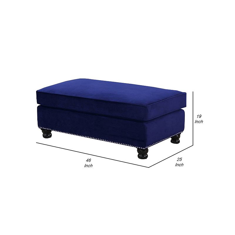 46 Inches Nailhead Trim Velvet Upholstered Ottoman， Blue