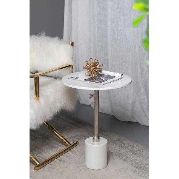 AandB Home Marble-Top Round Side Table - White/Silver