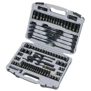 Stanley 14 in.  38 in. Drive Black Chrome Laser Etched SAE  Metric Mechanics Tool Set (99-Piece) 92-839