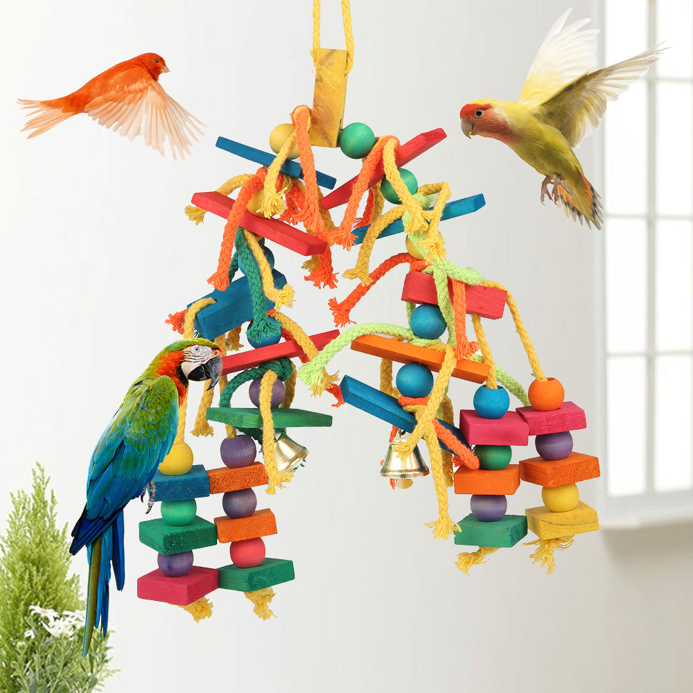 Miuline Parrot Toy Wooden Hanging Bird Chewing Toys for Cage Parakeets Cockatiels Macaws Finches Mynah Budgies and Lovely Birds