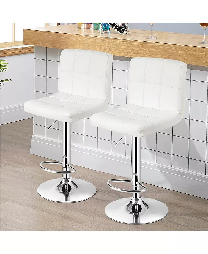 Slickblue Set of 2 Square Swivel Adjustable PU Leather Bar Stools with Back and Footrest