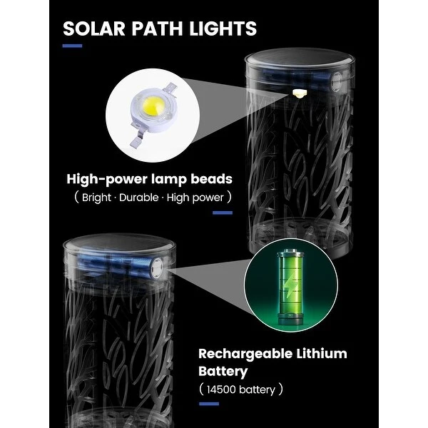 12 in. Black Solar Power Integrated LED Waterproof Path Light 3000K Warm White (2-Pack)