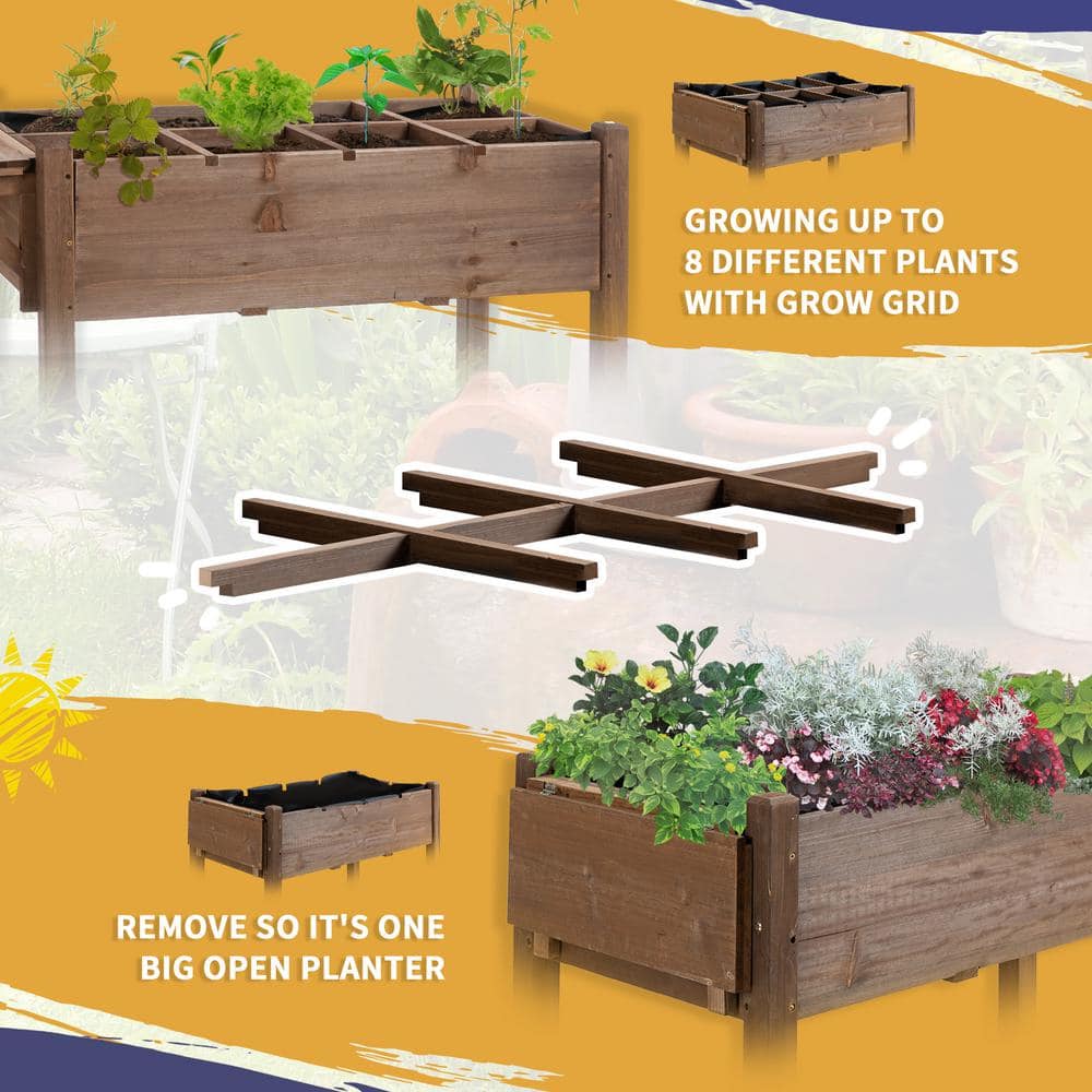 Outsunny Brown Wooden Raised Garden Bed with 8 Grow Grids 845-396V01