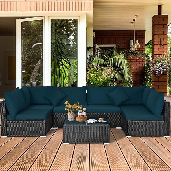 Costway 7PCS Patio Rattan Sofa Set Sectional Conversation Furniture