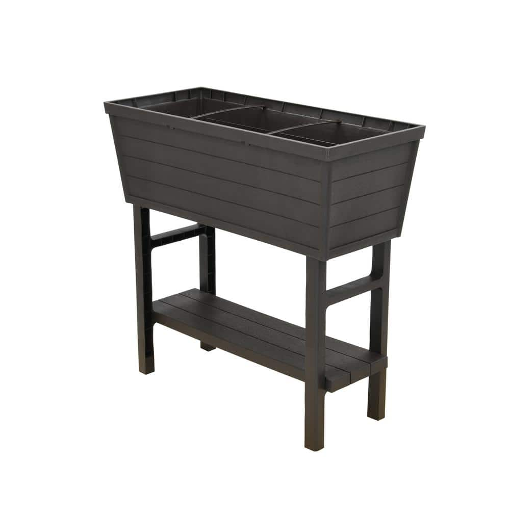 Vigoro 32.25 in. W x 31 in. H Elevated Resin Patio Garden Bed in Brown 999-2200