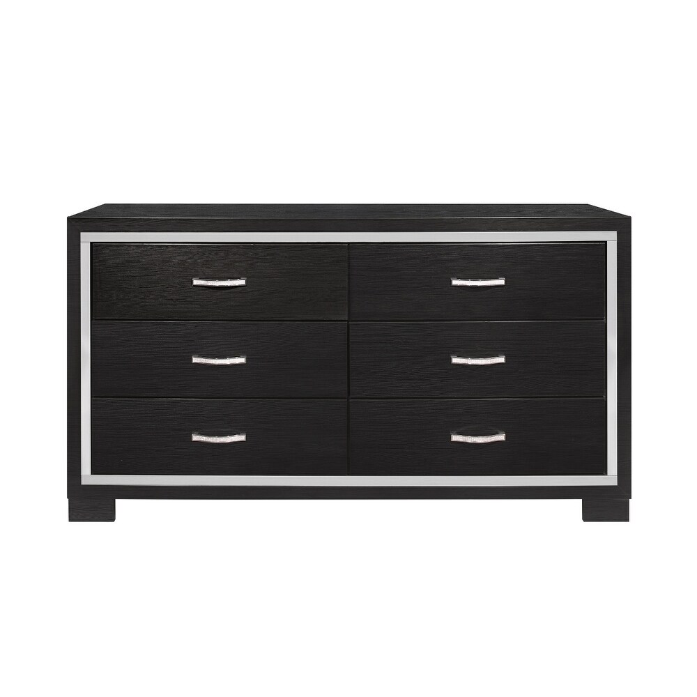 Trina 5 Piece Black Modern Bookcase Storage LED Panel Bedroom Set