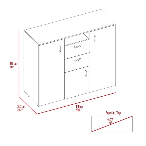 Contemporary 1-Shelf 2-Drawer 3-Cabinet Dresser for Bedroom， Superior Top， Modern Storage Dressers Organizer for Living Room - - 37828085