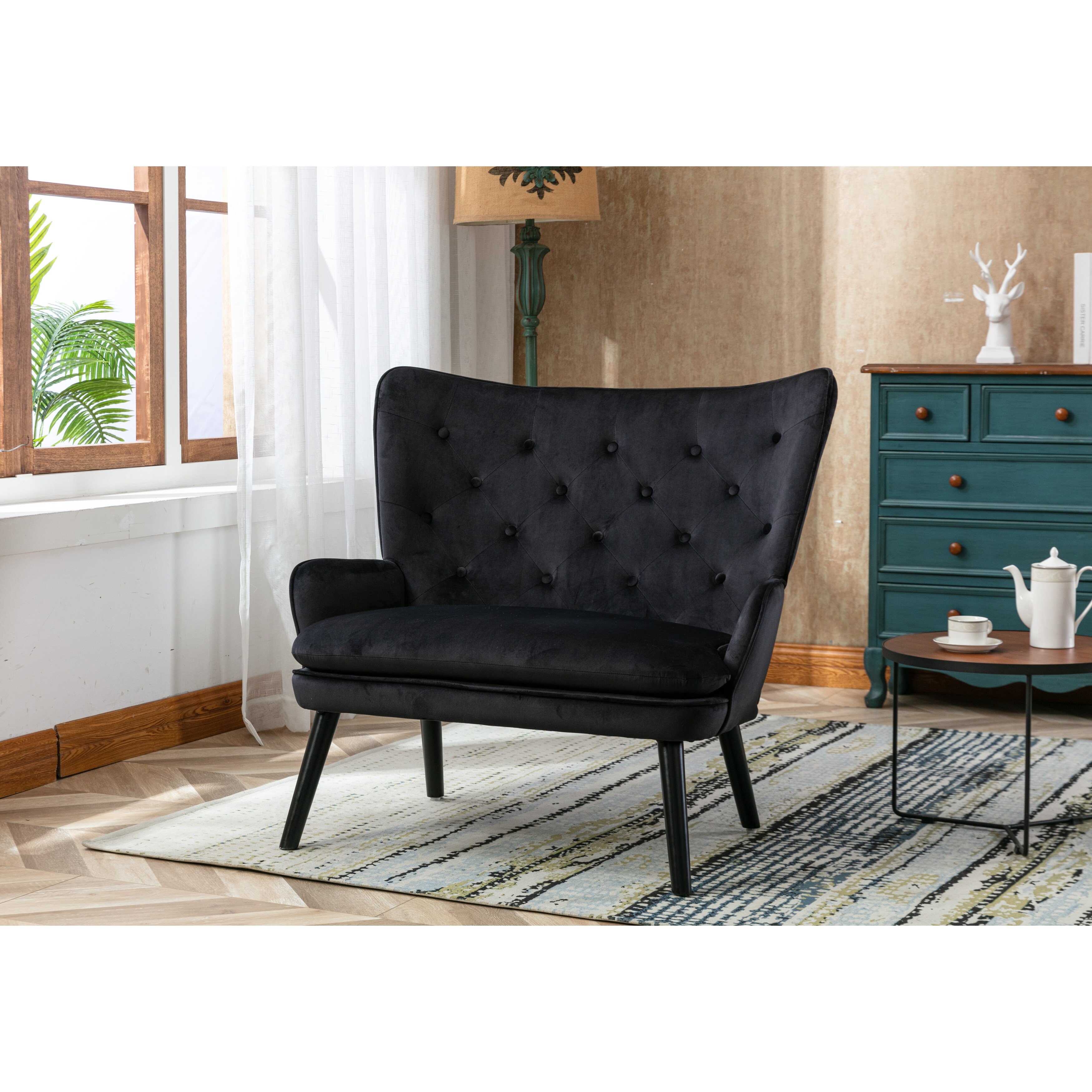 Wide Accent Chair Comfortable Loveseat Fabric Padded Seat Modern Arm Chair