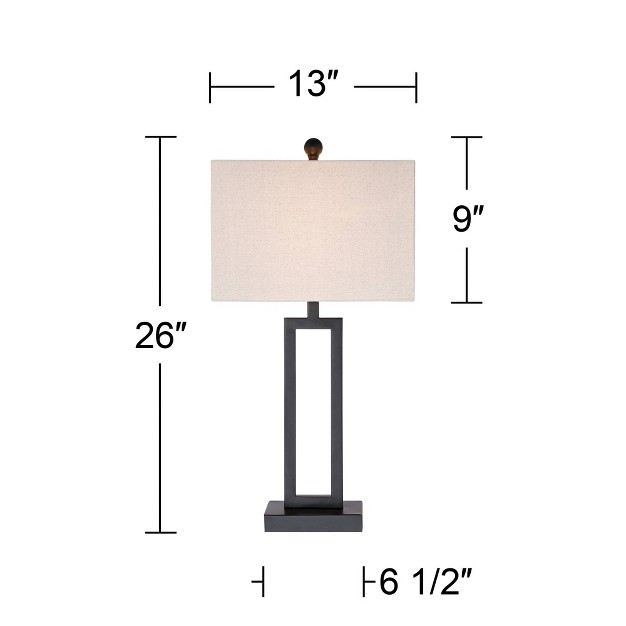 High Open Rectangle Modern Table Lamp Black Finish Metal Single Off white Shade Living Room Bedroom Bedside Nightstand House