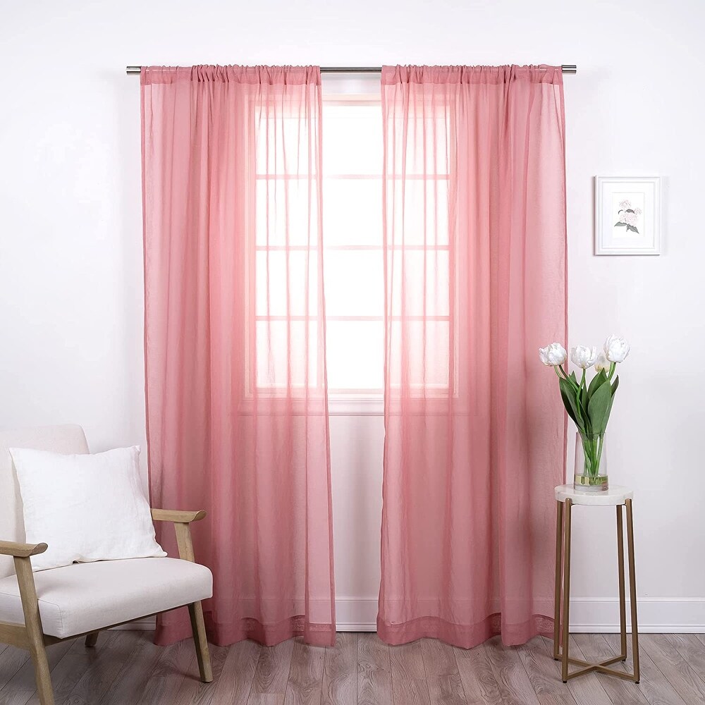 Aurora Home Linen Textured Semi Sheer Curtain Panels Rod Pocket Panel Pair   84\