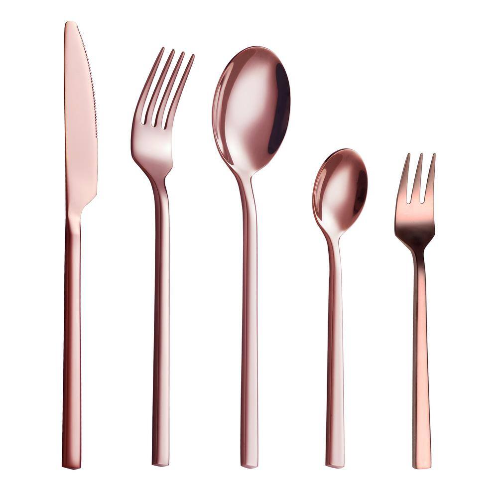 Velaze 30-Piece 188 Rose Gold Flatware Set Stainless Steel Eating Utensils Set Knife Fork Spoon Set (Service for 6) VLZ-FW-E30R