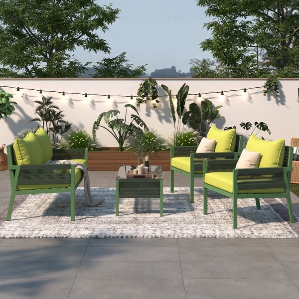 4Piece Outdoor Furniture，Rope Garden Patio Conversation Set