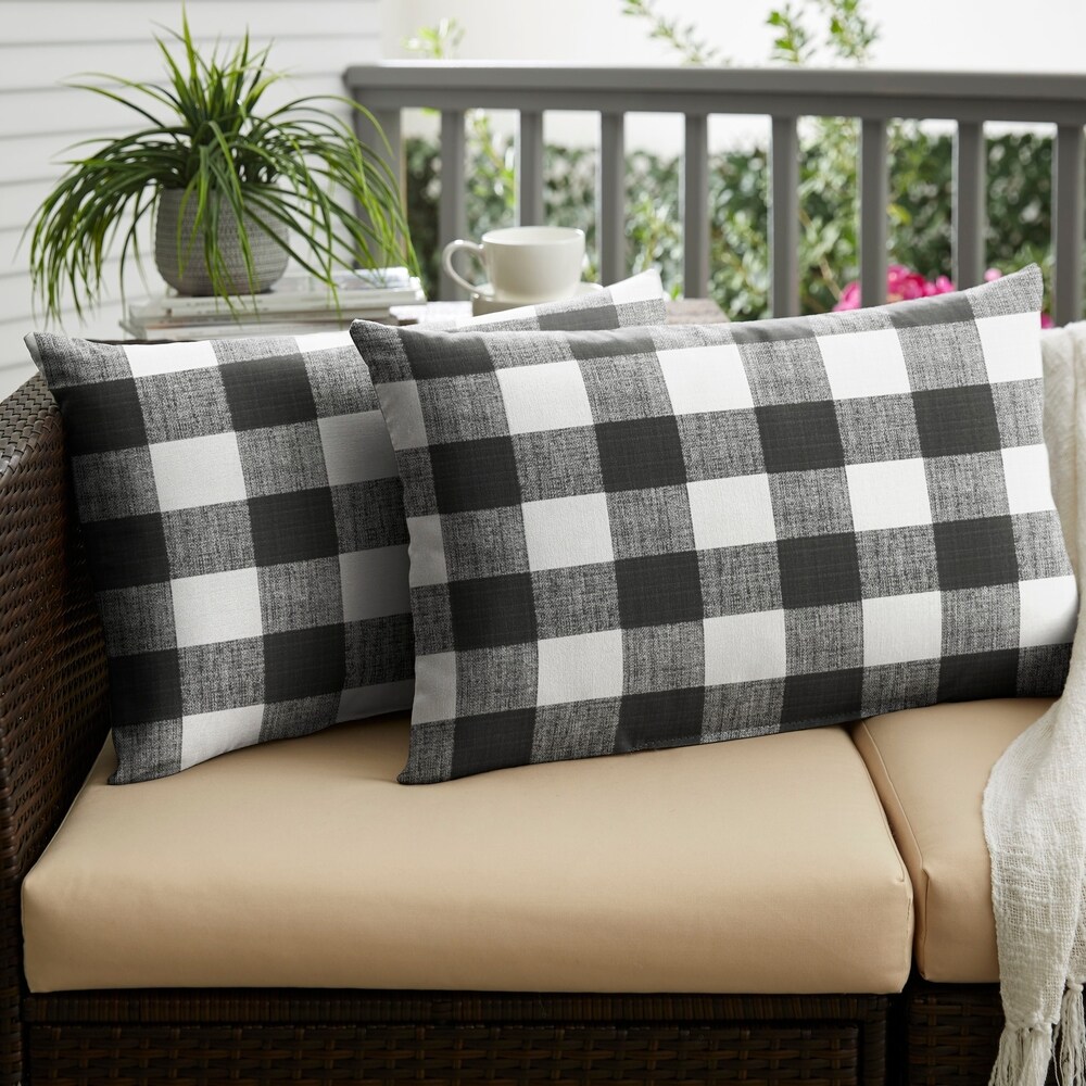 Humble + Haute Black Buffalo Plaid Indoor/ Outdoor XL Lumbar Pillow  Set of 2   16 in h x 26 in w