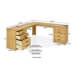 Linon Home Decor Waverly 70 in. W L-Shaped Matte Maple Wood 4 Drawer Computer Desk with 2 Filing Cabinets THD03201