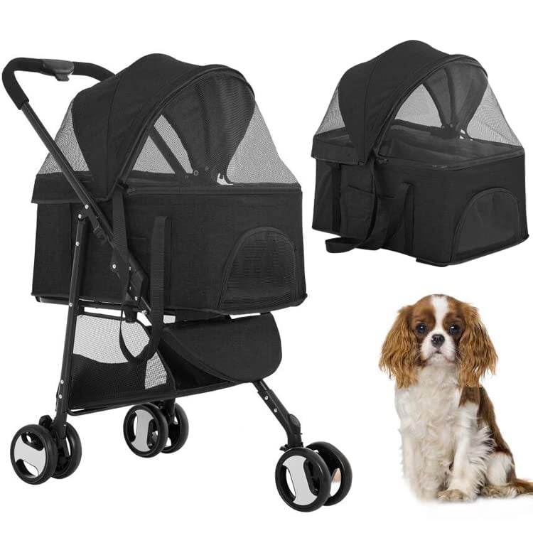 BestPet Pet Stroller Cat Dog Cage Stroller Travel Folding Carrier (Black， Upgraded-3 Wheels)