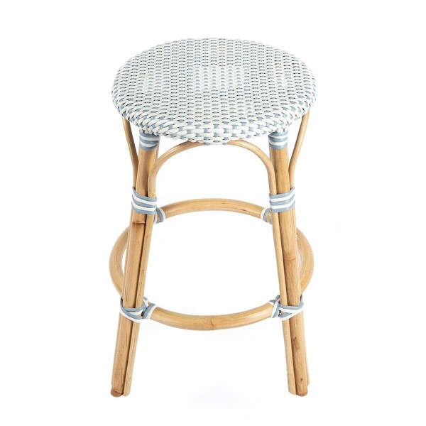 Offex Tobias Transitional Twilight Blue and White Rattan Counter Stool - 16