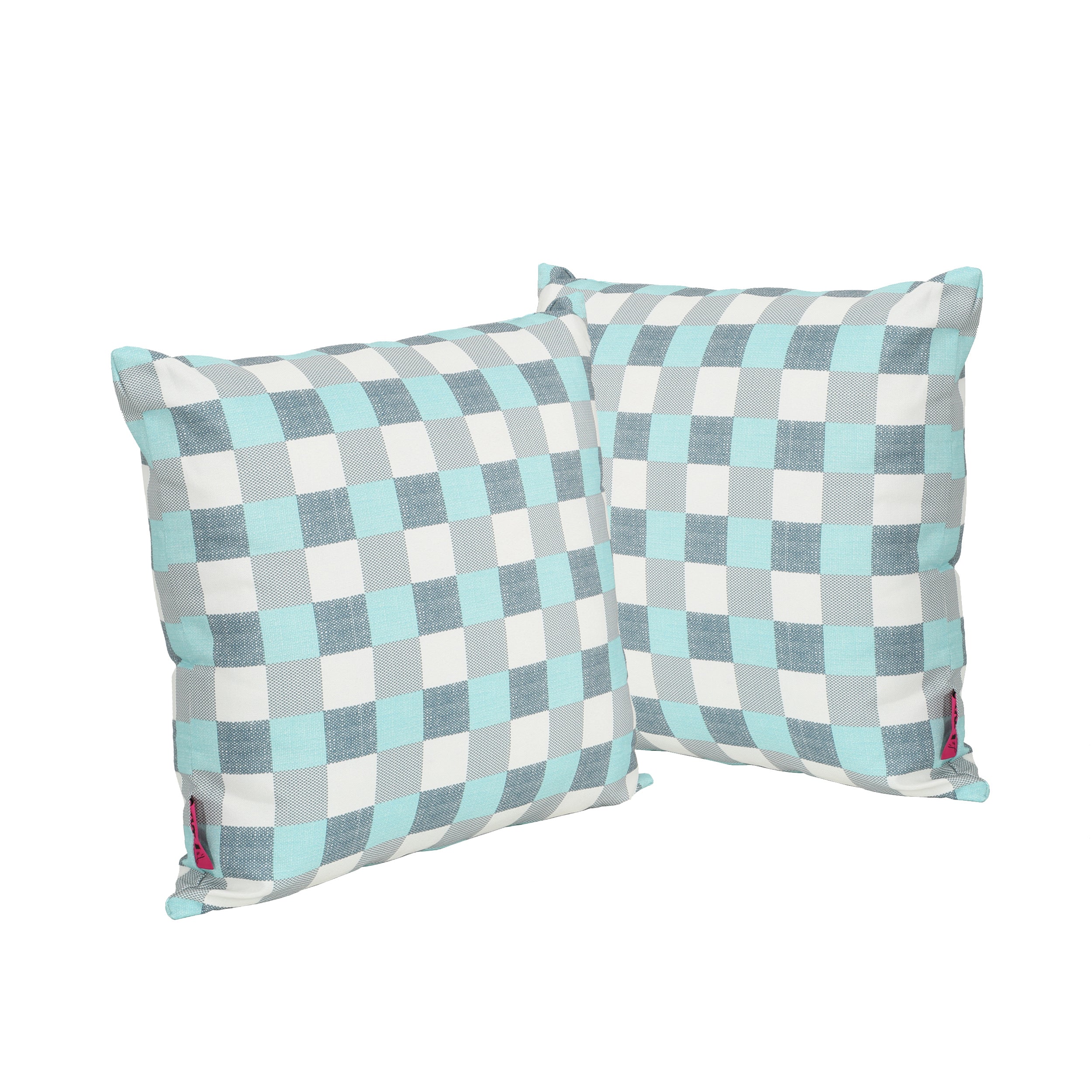 Italo Indoor Blue and White Plaid Water Resistant Square Throw Pillow