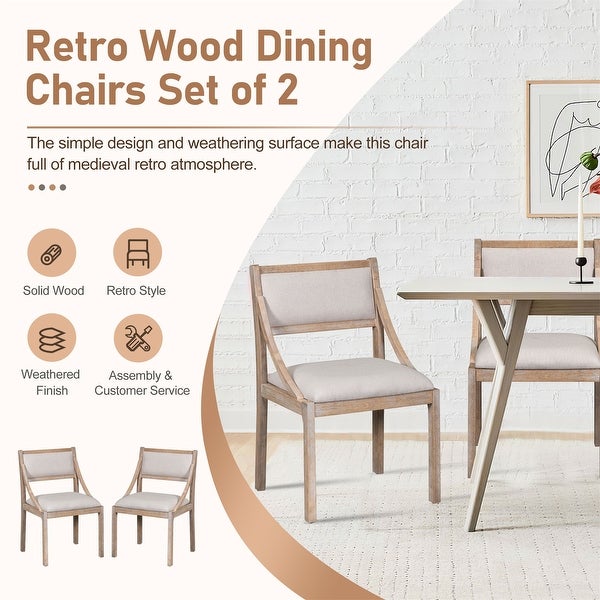 Wood Dining Chairs Upholstered Chairs with Solid Wood Legs (Set of 2)