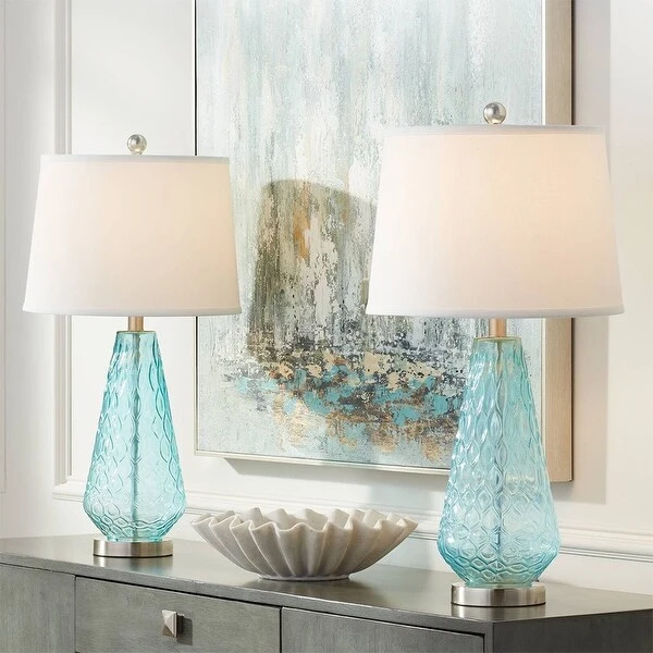 Set of 2 Coastal Modern Table Lamps Transparent Blue Glass - 14