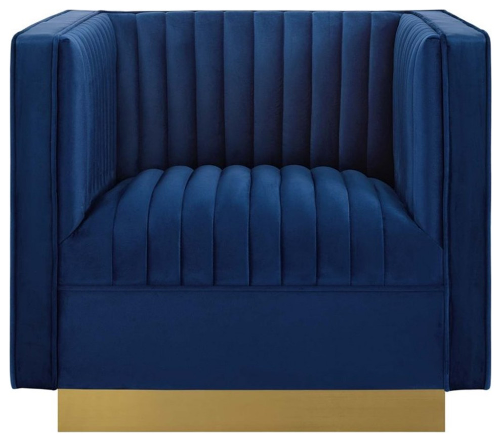 Modway Sanguine Vertical Channel Tufted Performance Velvet Armchair in Navy   Contemporary   Armchairs And Accent Chairs   by Homesquare  Houzz