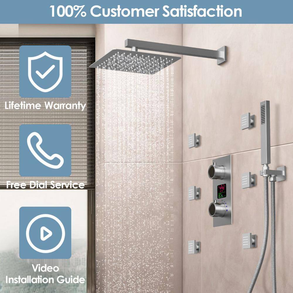 GRANDJOY Pressure Balance Shower 3-Spray Wall Mount 12 in. Fixed and Handheld Shower Head 2.5GPM in Brushed Nickel Valve Included GJSFS-1014-NK12