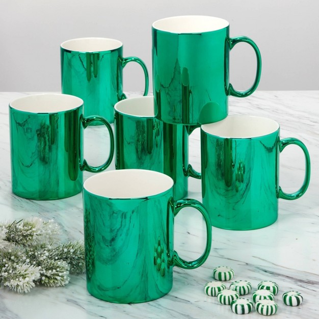 Certified International Set Of 6 Holiday Lights 16oz Mugs Green