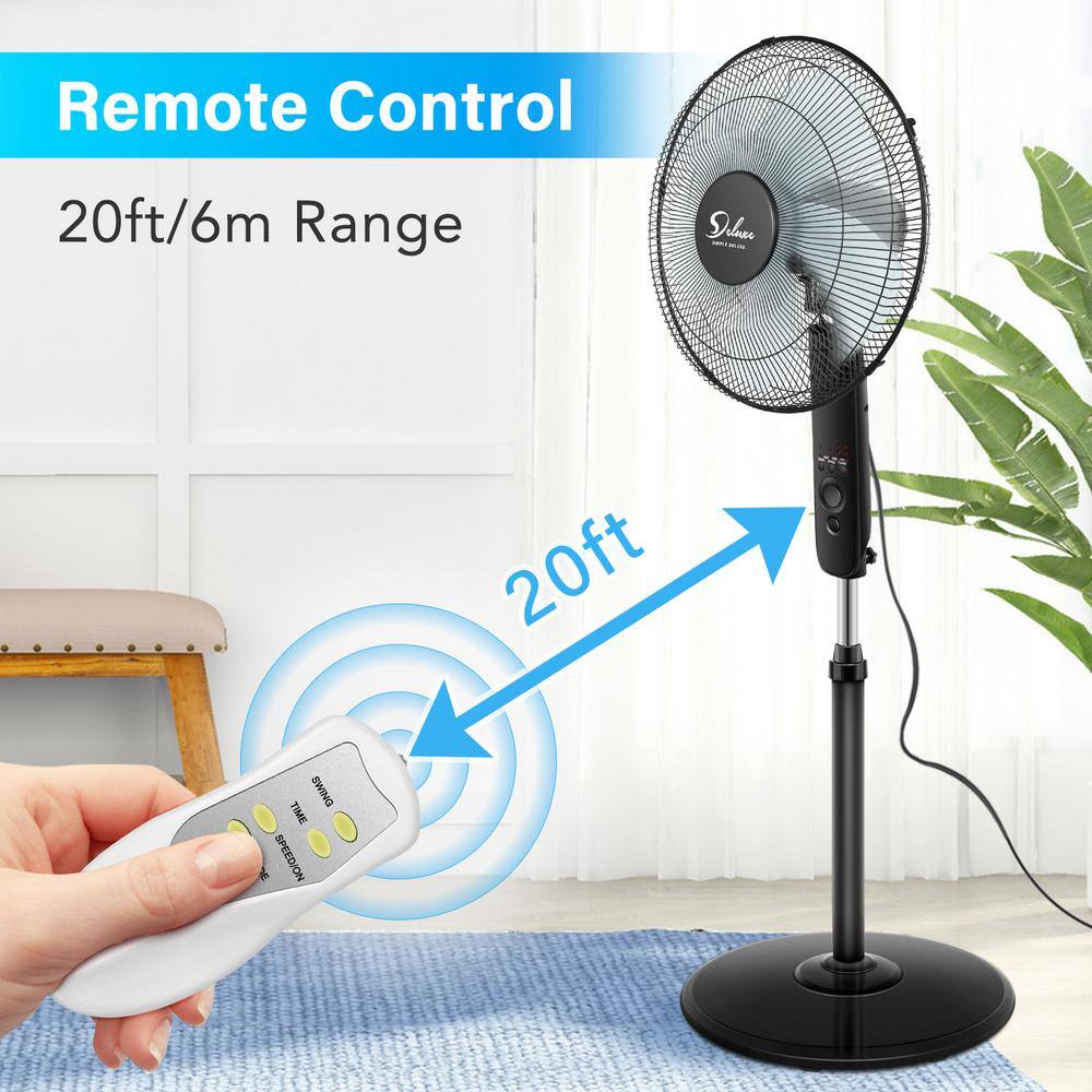 Siavonce Adjustable 3 Speed Pedestal Stand Fan with Remote Control for Indoor Living Room Home Office amp College Dorm Use DB-ZX-D0102H7J2PP