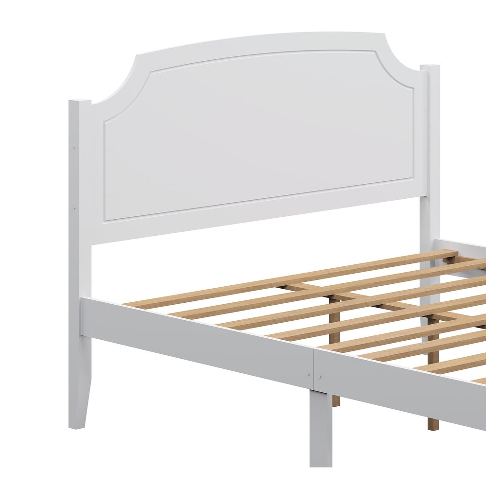 Roman Style Solid Wooden Bed Frame: White Finish  No Box Spring Required