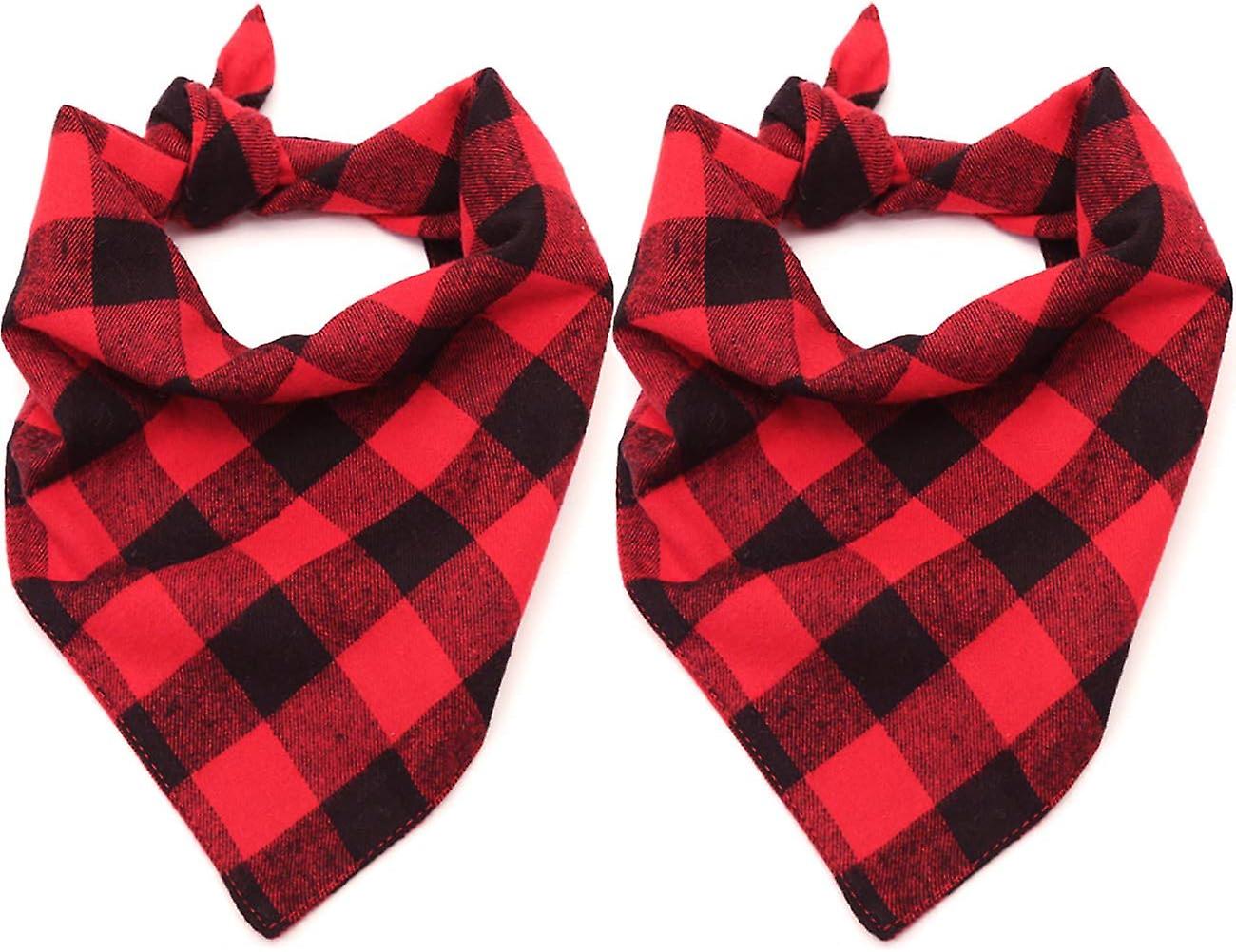 2 Pack Dog Bandana Christmas Classic Plaid Pet Bandana Scarf Triangle Bibs Kerchief Set Pet Costume Accessories-red Grid L