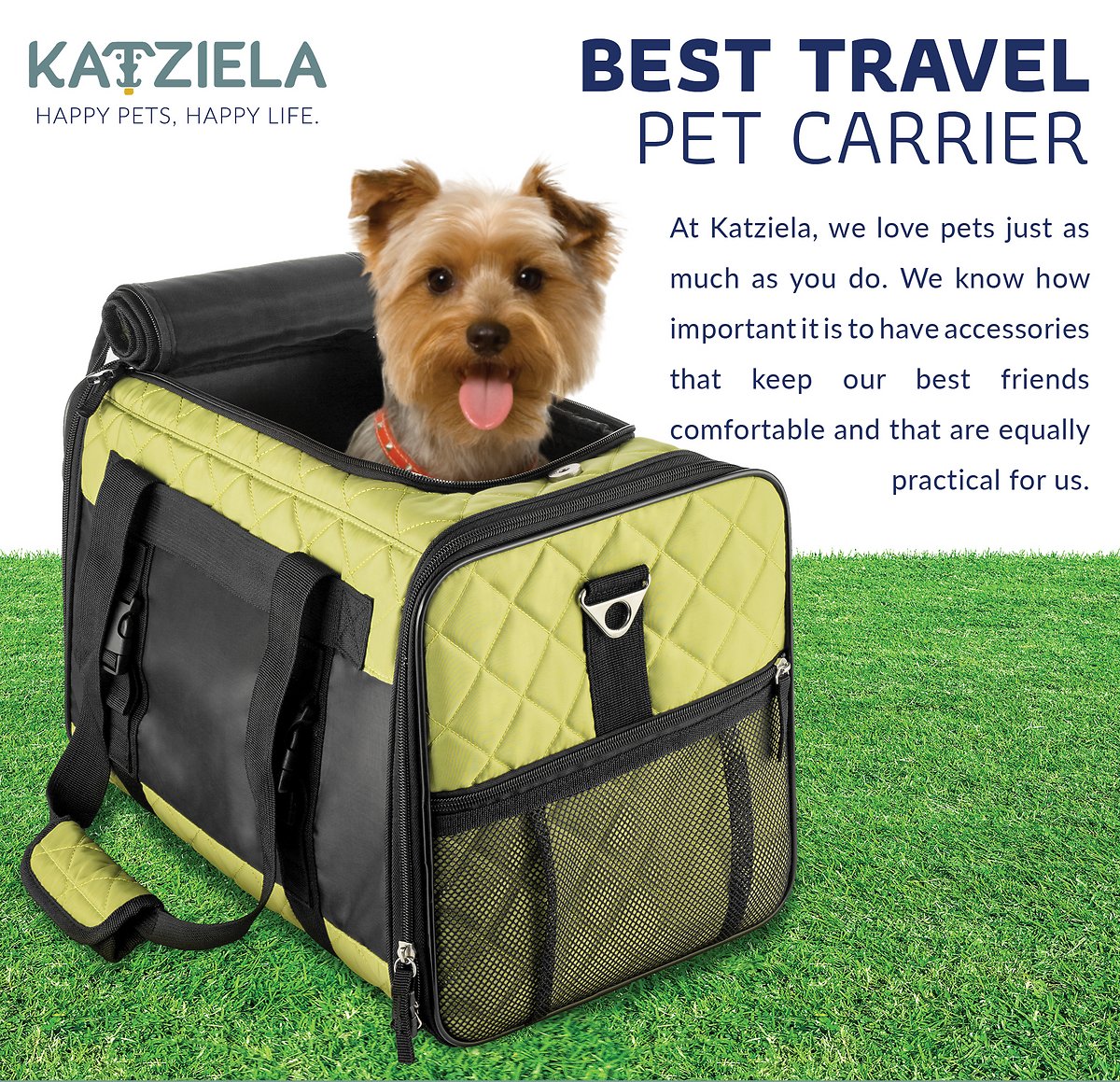 Katziela Quilted Companion Cat and Dog Carrier - Green