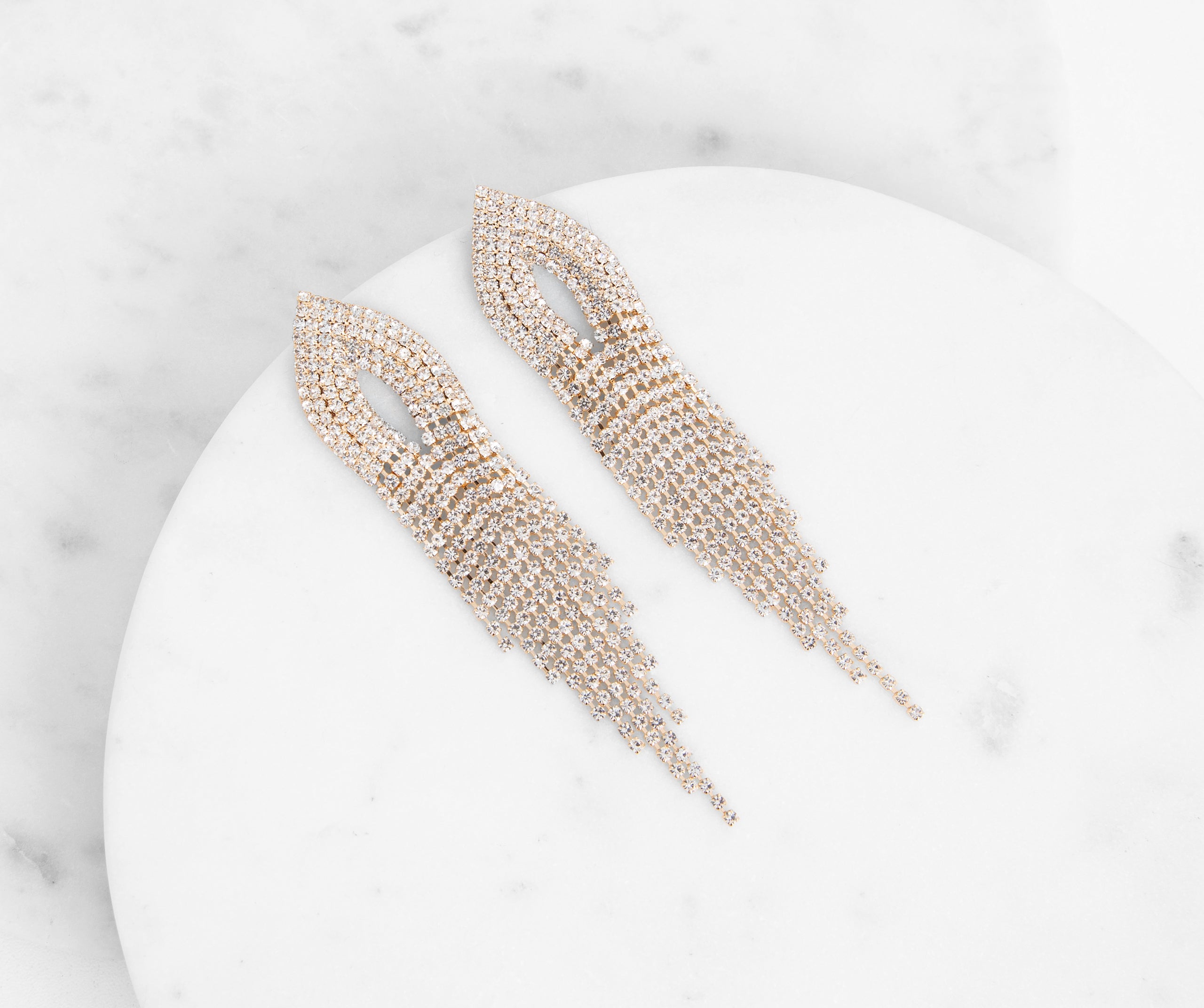 Party Time Pointed Rhinestone Fringe Earrings