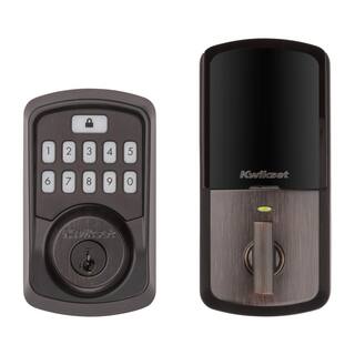 Kwikset Aura Venetian Bronze Single Cyl. Elec. BT Keypad Smart Lock Deadbolt with Avalon Handle and Tustin HallCloset Lever 94211P AVH11P