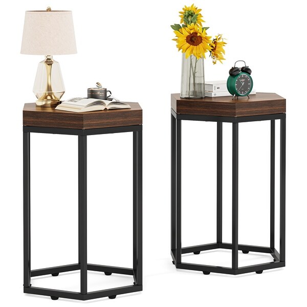 19-in Industrial End Table with Hexagon Wooden top