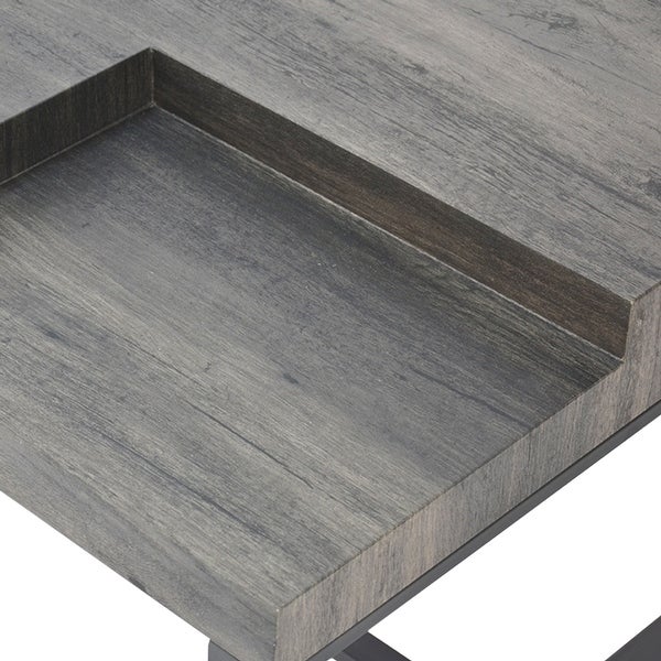 Rectangular Wooden Coffee Table with Hidden Storage and Metal Sled Base