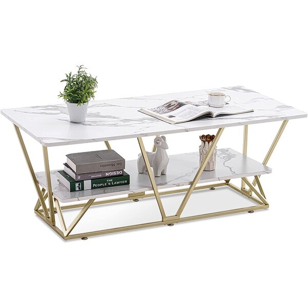 Ivinta Marble Gold Coffee Table， Modern Central TV Table - 23