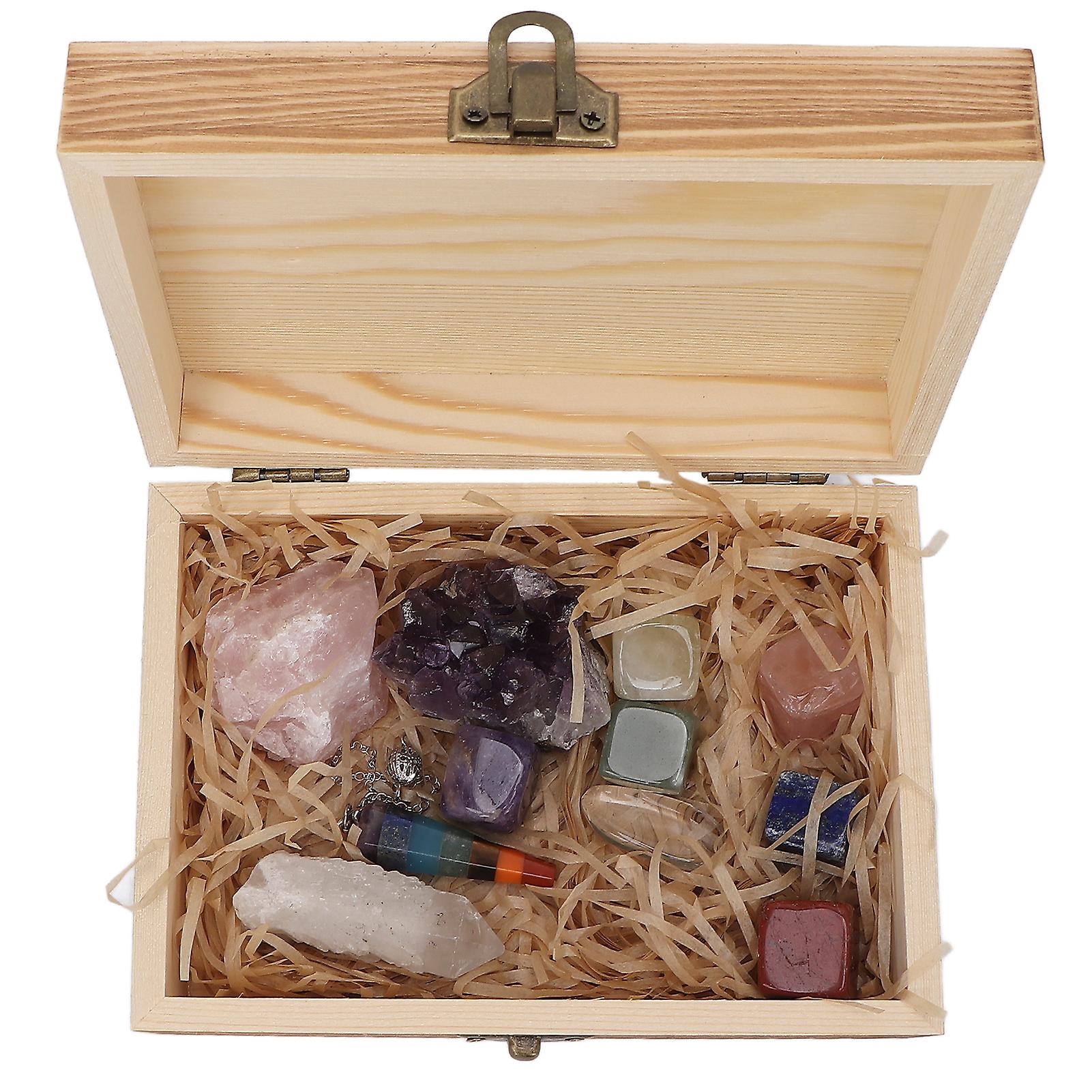 Healing Crystals Kit Pendulum Pendant Amethyst Rose Quartz Chakra Stones Set With Storage Box