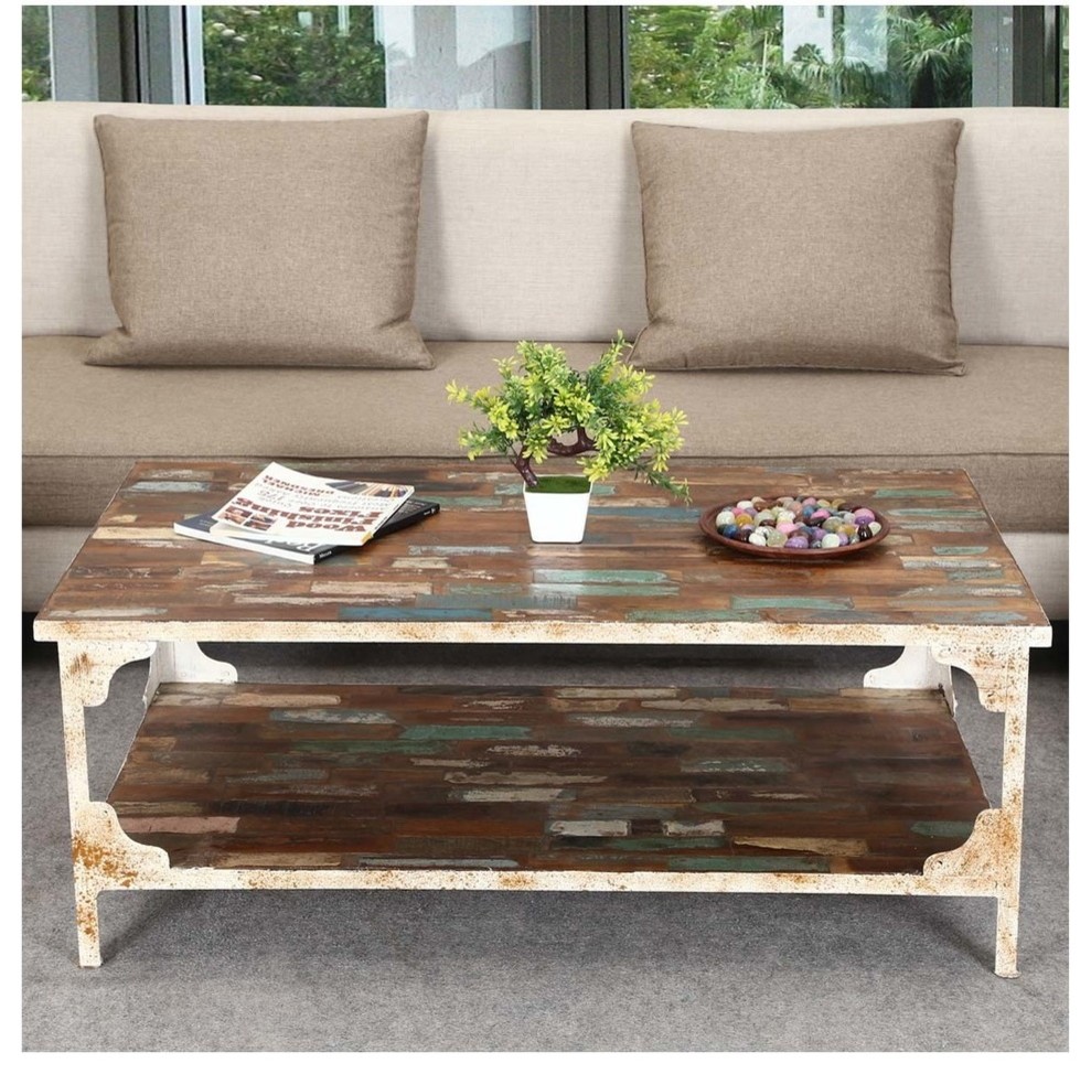 Industrial Reclaimed Wood  ampIron 2 Tier Coffee Table   Farmhouse   Coffee Tables   by Sierra Living Concepts Inc  Houzz