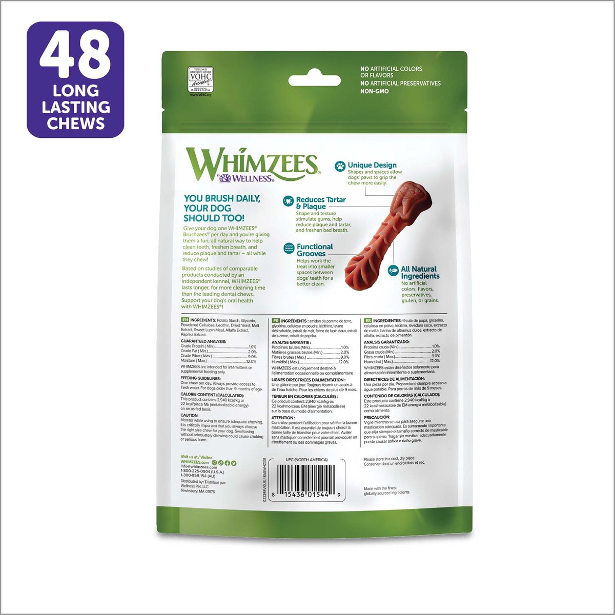 WHIMZEES Brushzees Grain-Free Natural Daily Dental Dog Treats