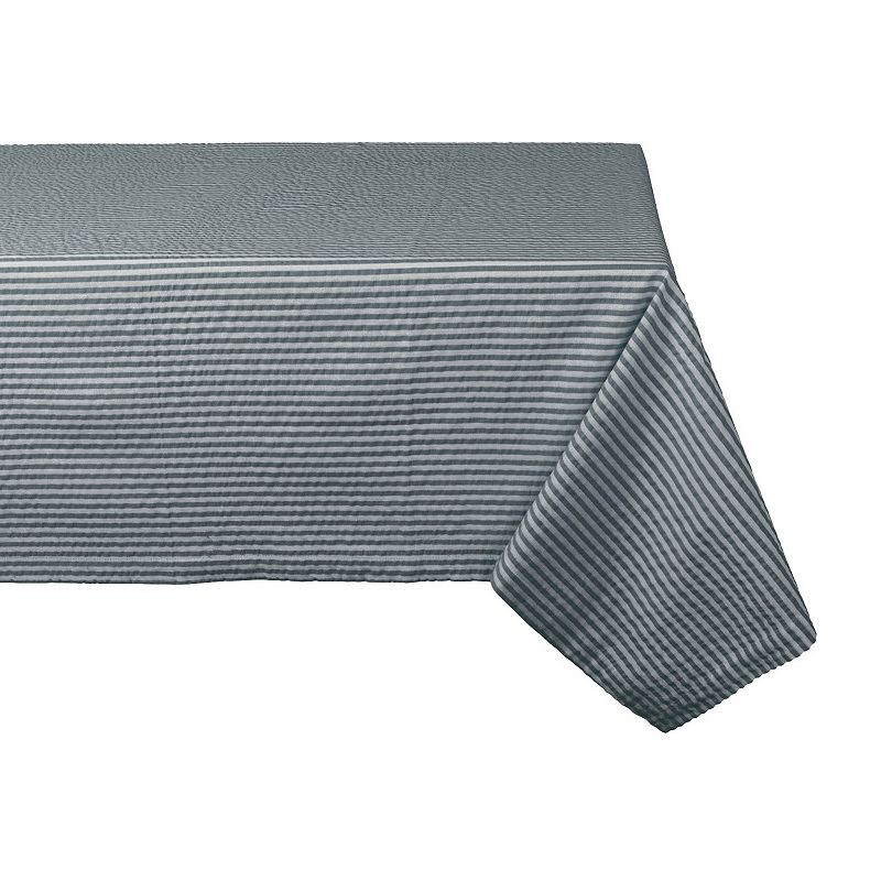 84 Blue and Gray Mineral Seersucker Striped Rectangular Tablecloth