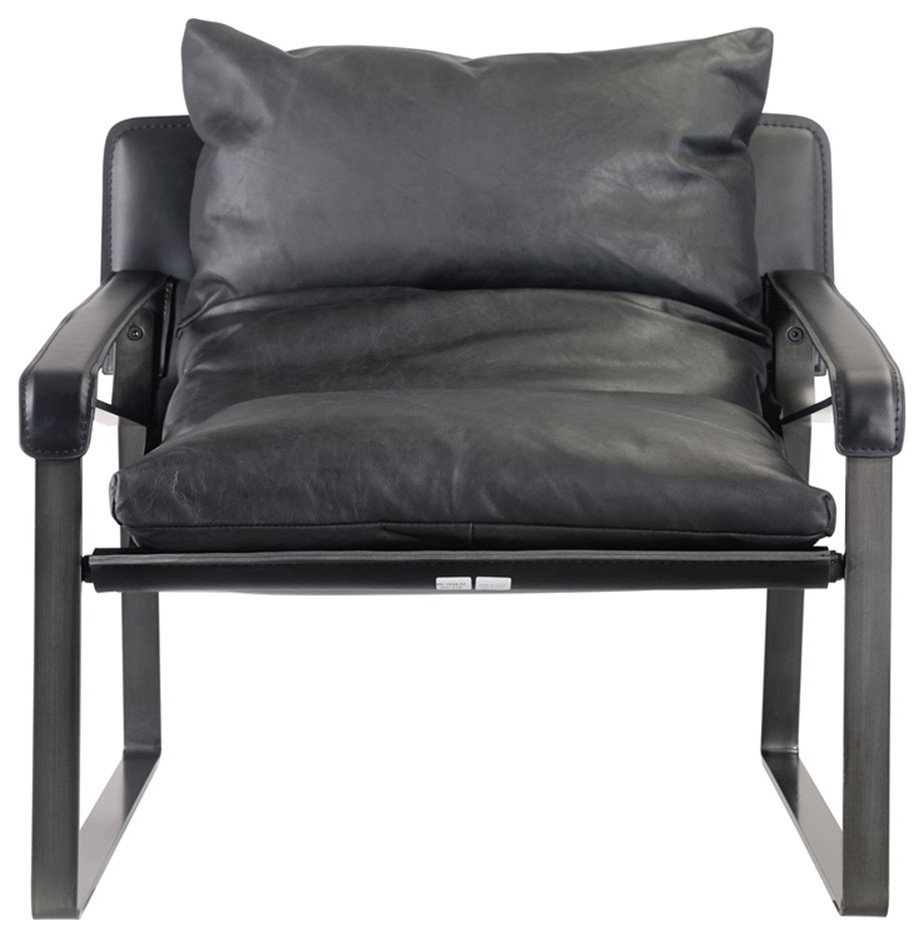 Connor Club Chair Onyx Black Leather   Industrial   Armchairs And Accent Chairs   by Homesquare  Houzz